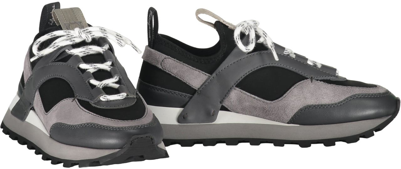 Ferragamo Techno fabric and leather sneakers Grijs