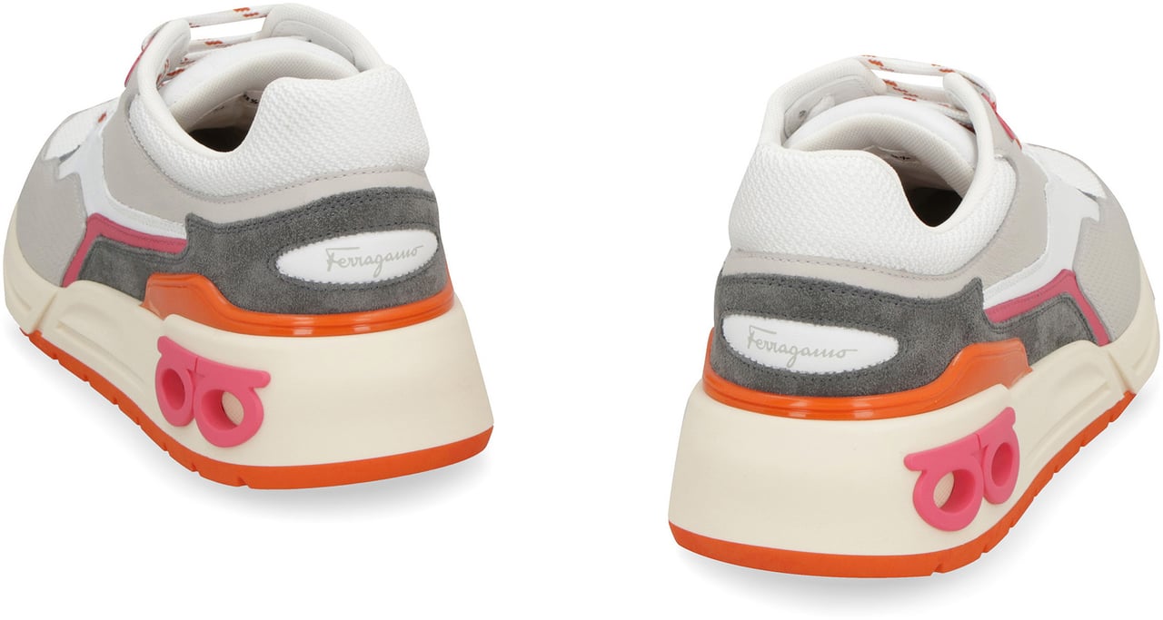 Ferragamo Leather and fabric low-top sneakers Wit