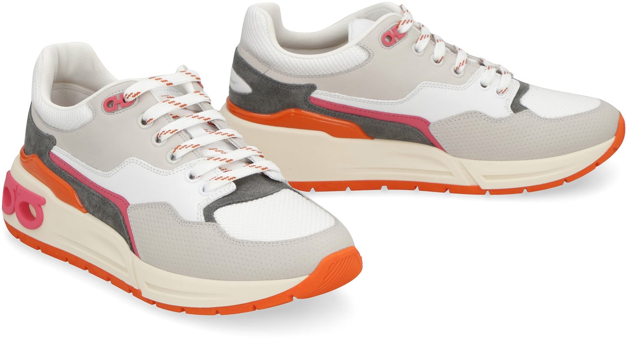 Ferragamo Leather and fabric low-top sneakers Wit