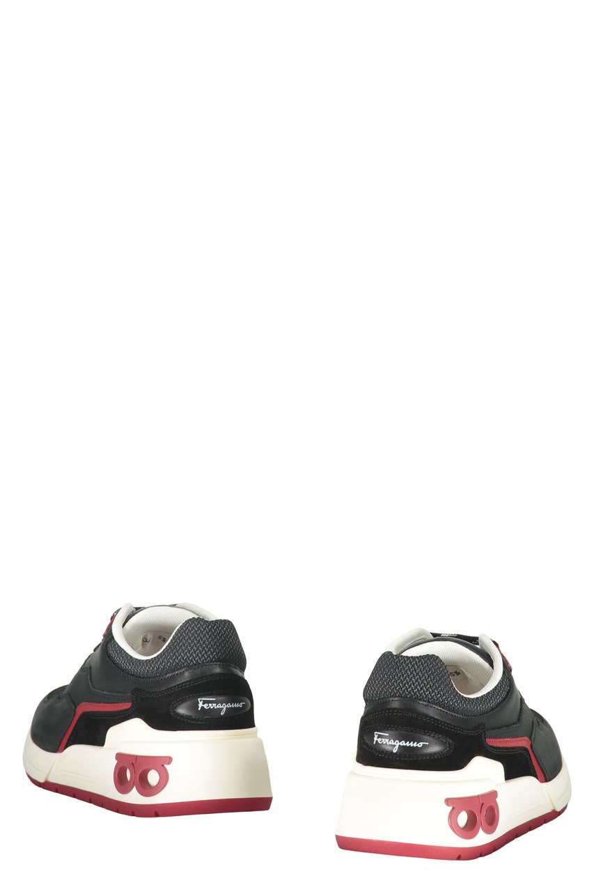 Ferragamo Leather and fabric low-top sneakers Zwart