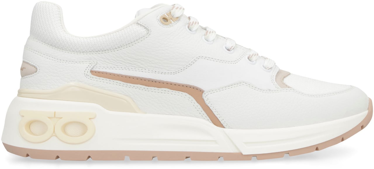 Ferragamo Leather and fabric low-top sneakers Wit
