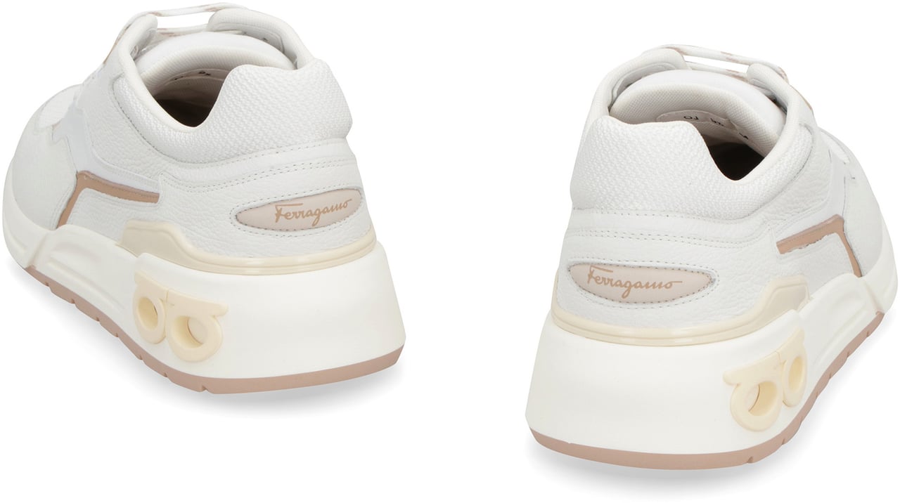 Ferragamo Leather and fabric low-top sneakers Wit