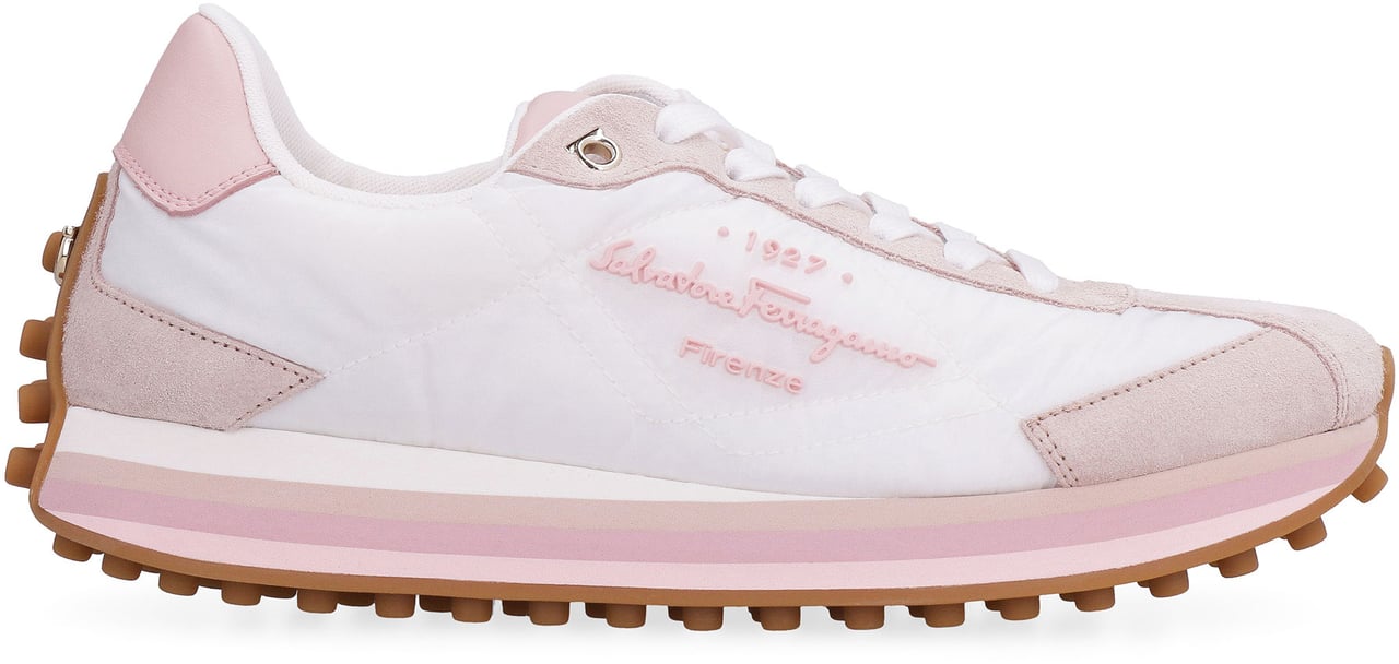Ferragamo Leather and fabric low-top sneakers Roze