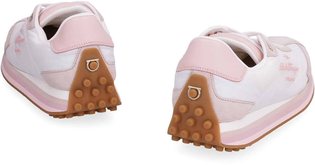Ferragamo Leather and fabric low-top sneakers Roze