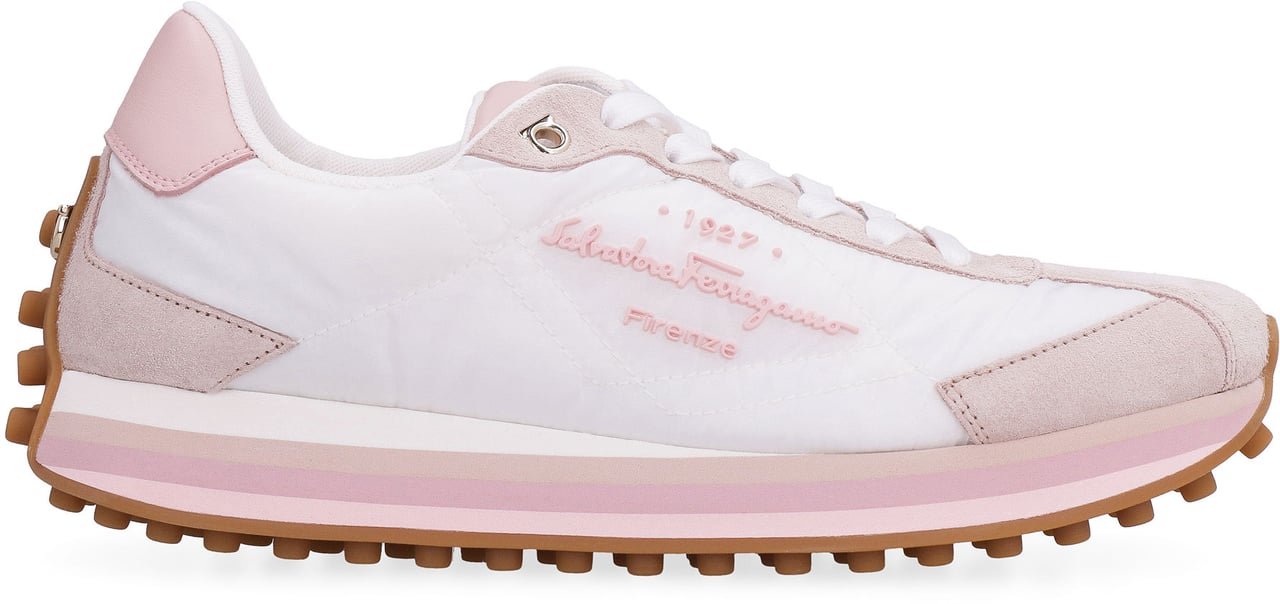 Ferragamo Leather and fabric low-top sneakers Roze