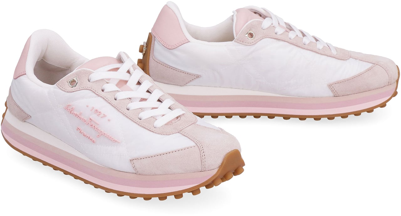 Ferragamo Leather and fabric low-top sneakers Roze