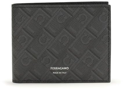 Ferragamo Black Calf Leather Bos Taurus Wallet Zwart