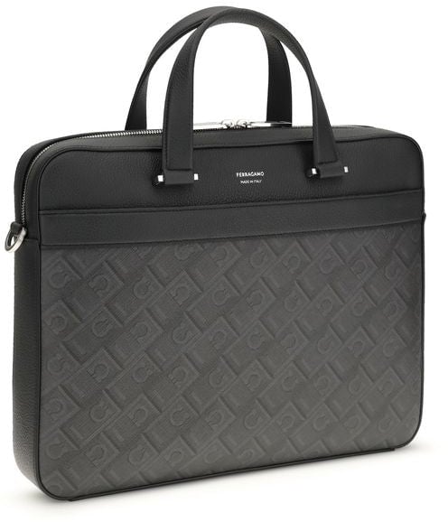 Ferragamo Ferragamo Gray Calf Leather Bos Taurus Briefcase Grijs