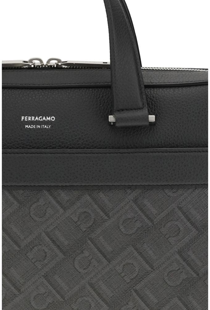 Ferragamo Ferragamo Gray Calf Leather Bos Taurus Briefcase Grijs
