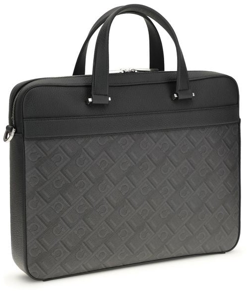 Ferragamo Ferragamo Gray Calf Leather Bos Taurus Briefcase Grijs
