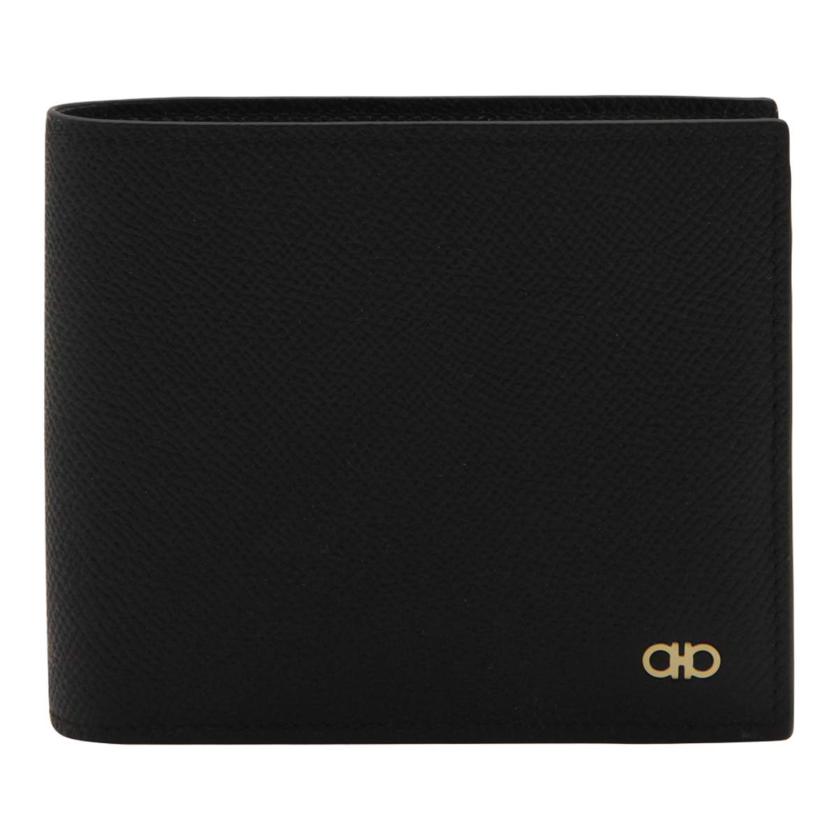 Ferragamo Textured Black Bifold Wallet With Subtle Gold Emblem Zwart