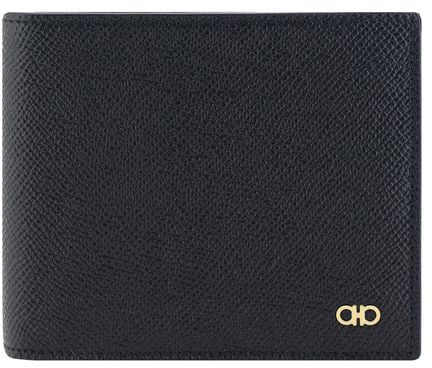 Ferragamo Black Calf Leather Bos Taurus Wallet Zwart