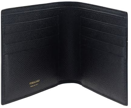 Ferragamo Black Calf Leather Bos Taurus Wallet Zwart