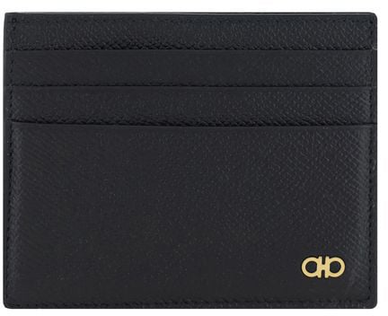 Ferragamo Black Calf Leather Bos Taurus Wallet Zwart