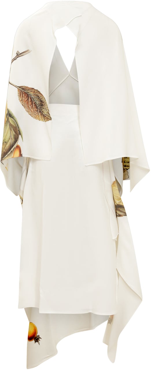 Ferragamo Abito Asimmetrico con Stampa Botanica Wit
