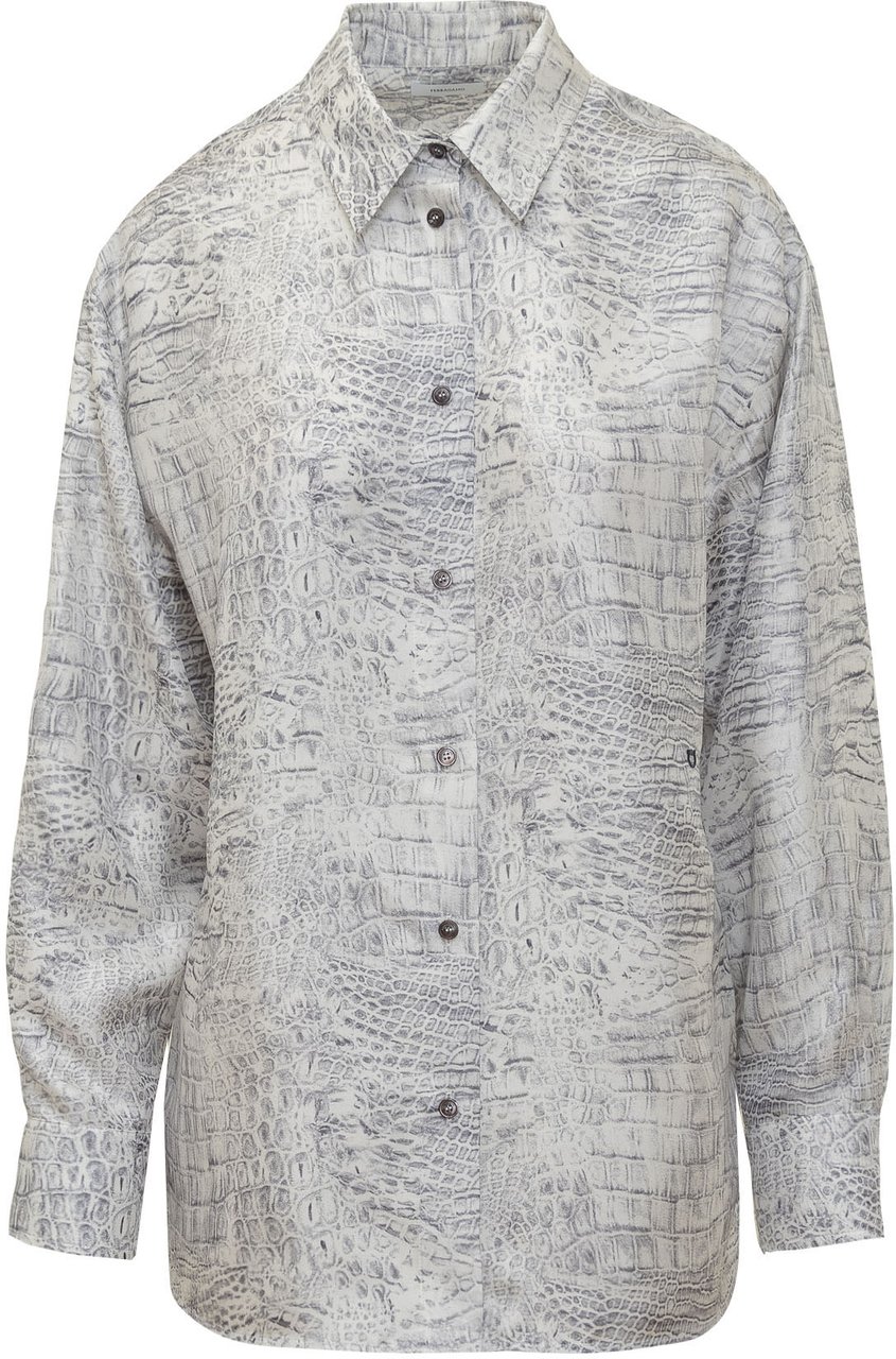 Ferragamo Camicia in Fantasia Animalier Lichtgrijs