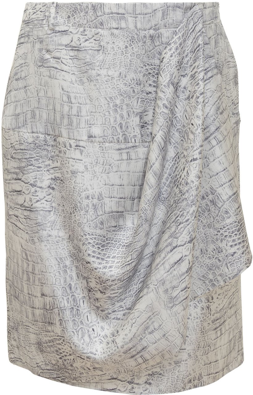 Ferragamo Gonna Drappeggiata con Motivo Animalier Lichtgrijs