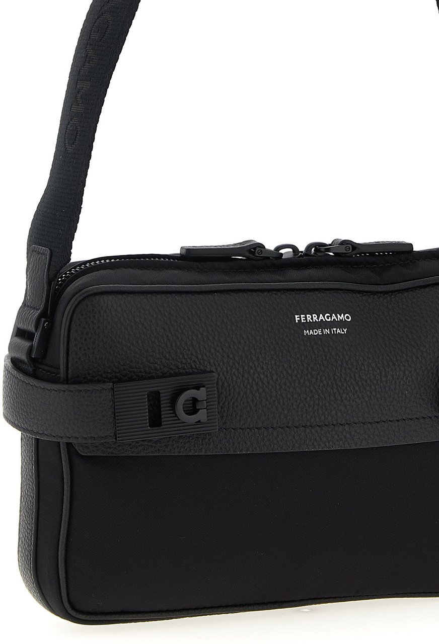 Ferragamo Black Fabric Crossbody Bag Zwart