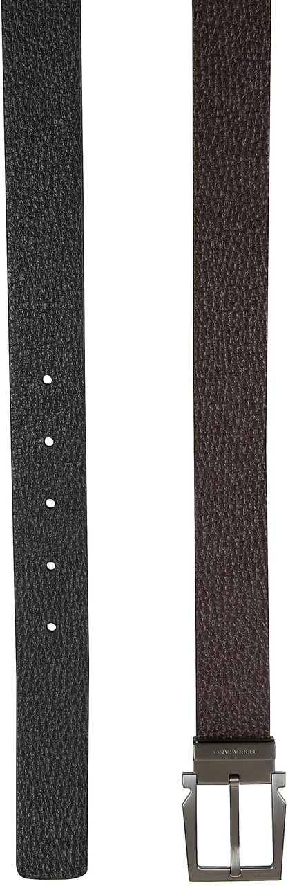 Ferragamo Grained Leather Belt with Geometric Buckle Zwart