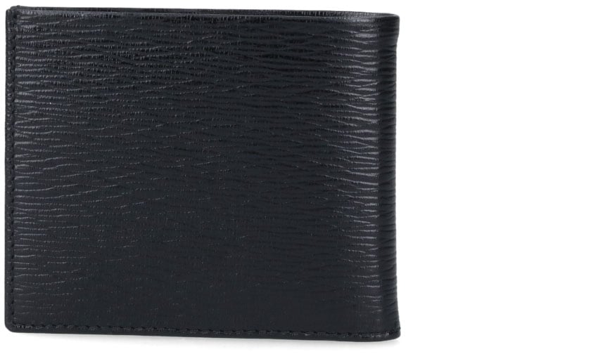 Ferragamo Black Gancini Crinkle Leather Bifold Wallet Zwart