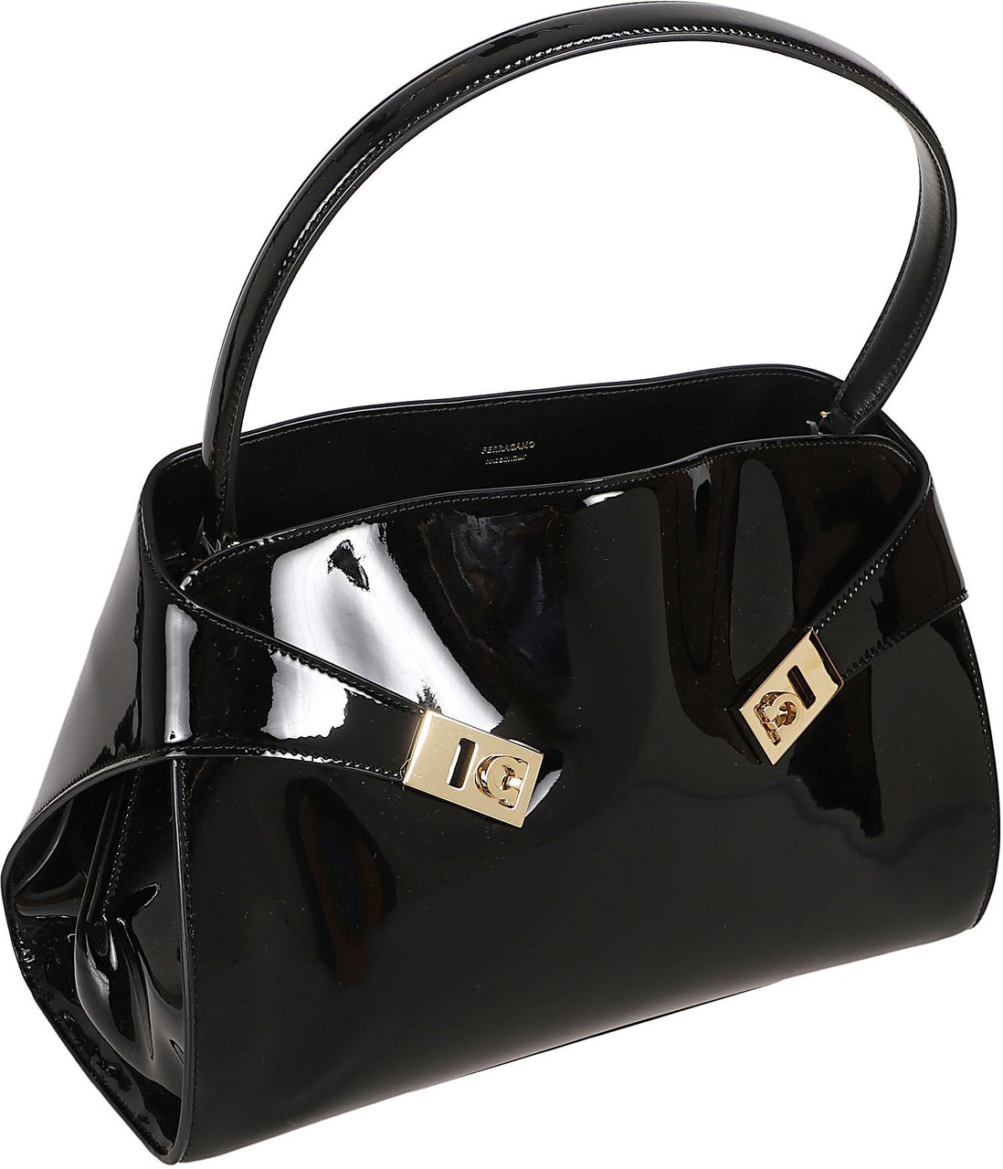 Ferragamo Curved Silhouette Bag with Gold Buckle Details Zwart