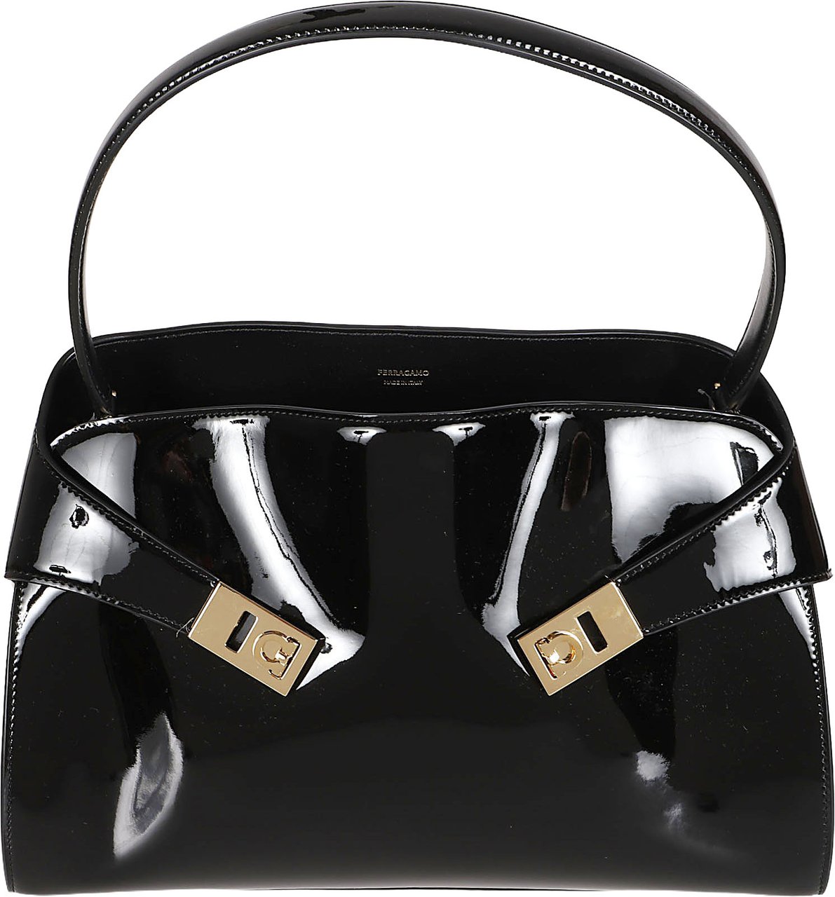 Ferragamo Curved Silhouette Bag with Gold Buckle Details Zwart