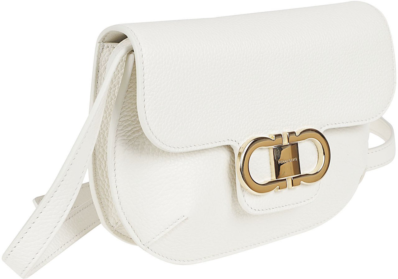 Ferragamo Compact Rigid Shoulder Bag with Double Gancini Ornament Wit