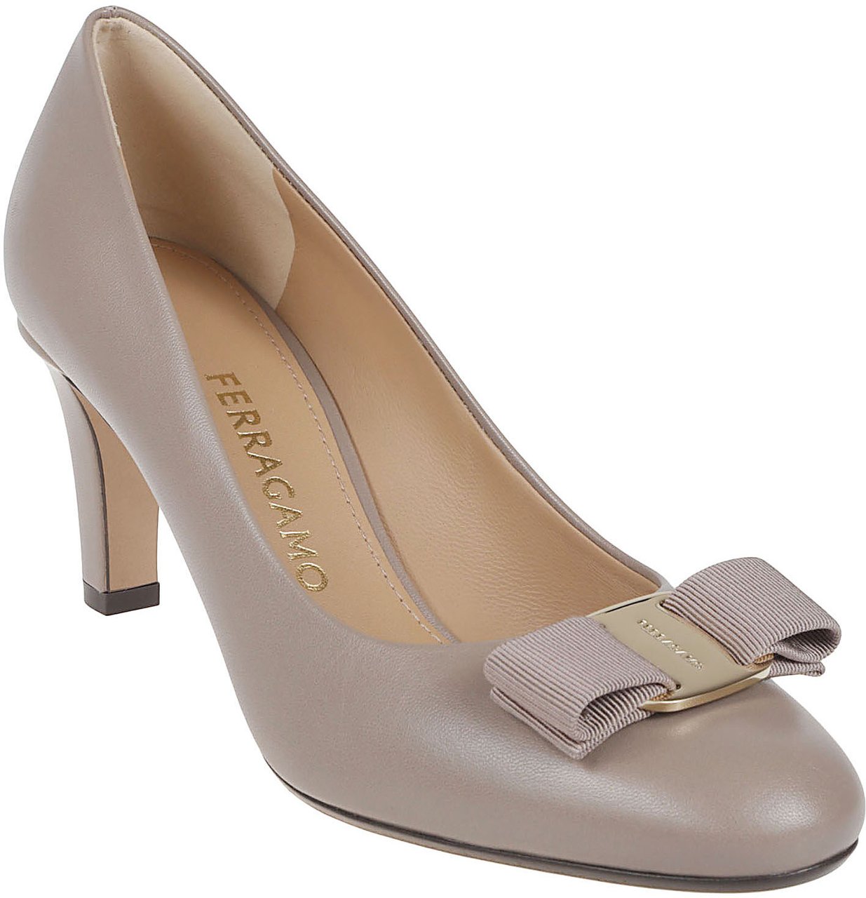 Ferragamo Refined Rounded Toe Pump with Signature Bow Roze
