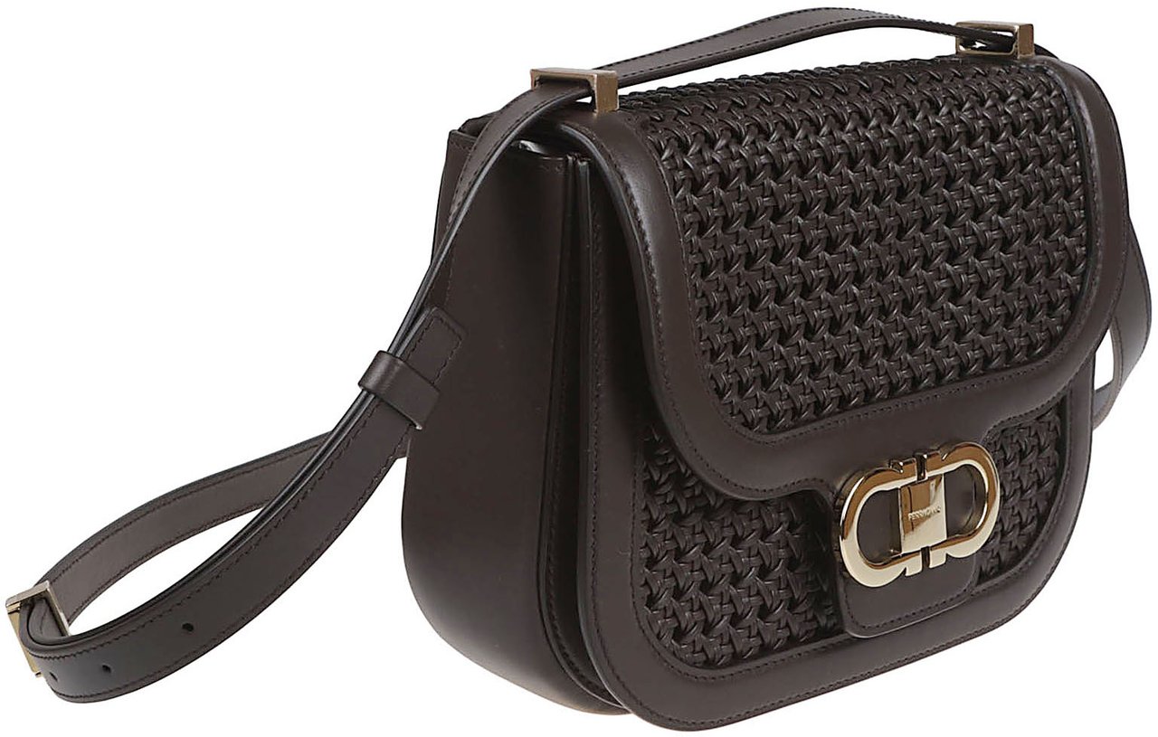 Ferragamo Handwoven Mini Borsa in Calf Leather Grijs