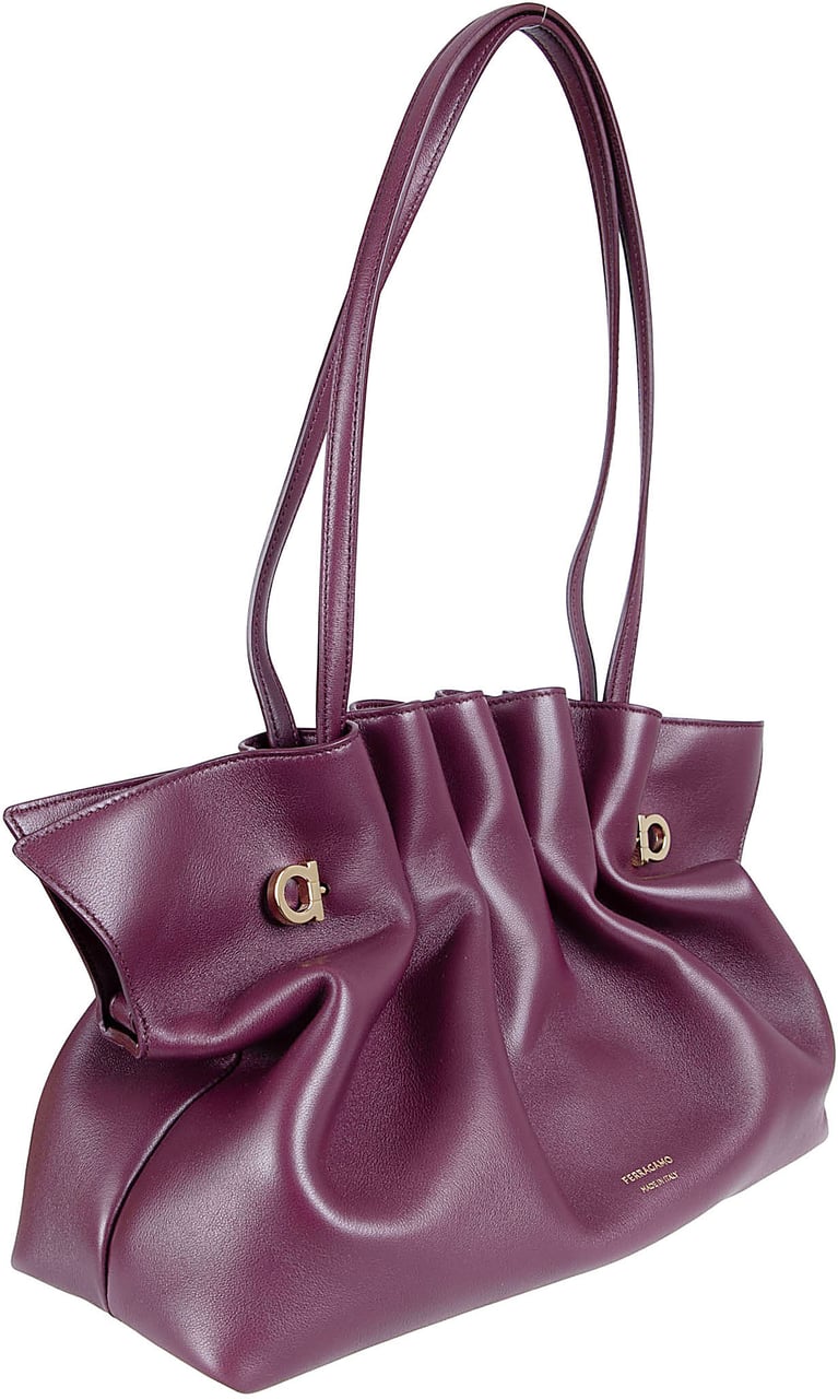 Ferragamo Gathered Lamb Leather Shoulder Bag with Versatile Straps Maroon