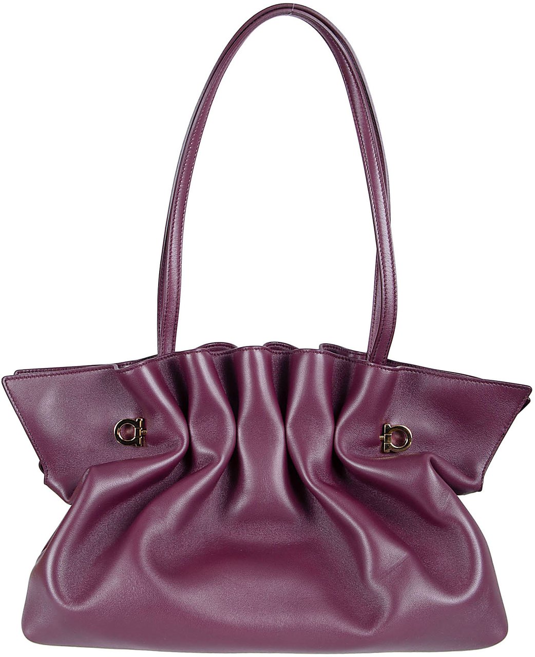 Ferragamo Gathered Lamb Leather Shoulder Bag with Versatile Straps Maroon