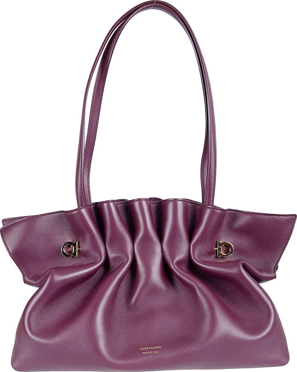 Ferragamo Gathered Lamb Leather Shoulder Bag with Versatile Straps Maroon