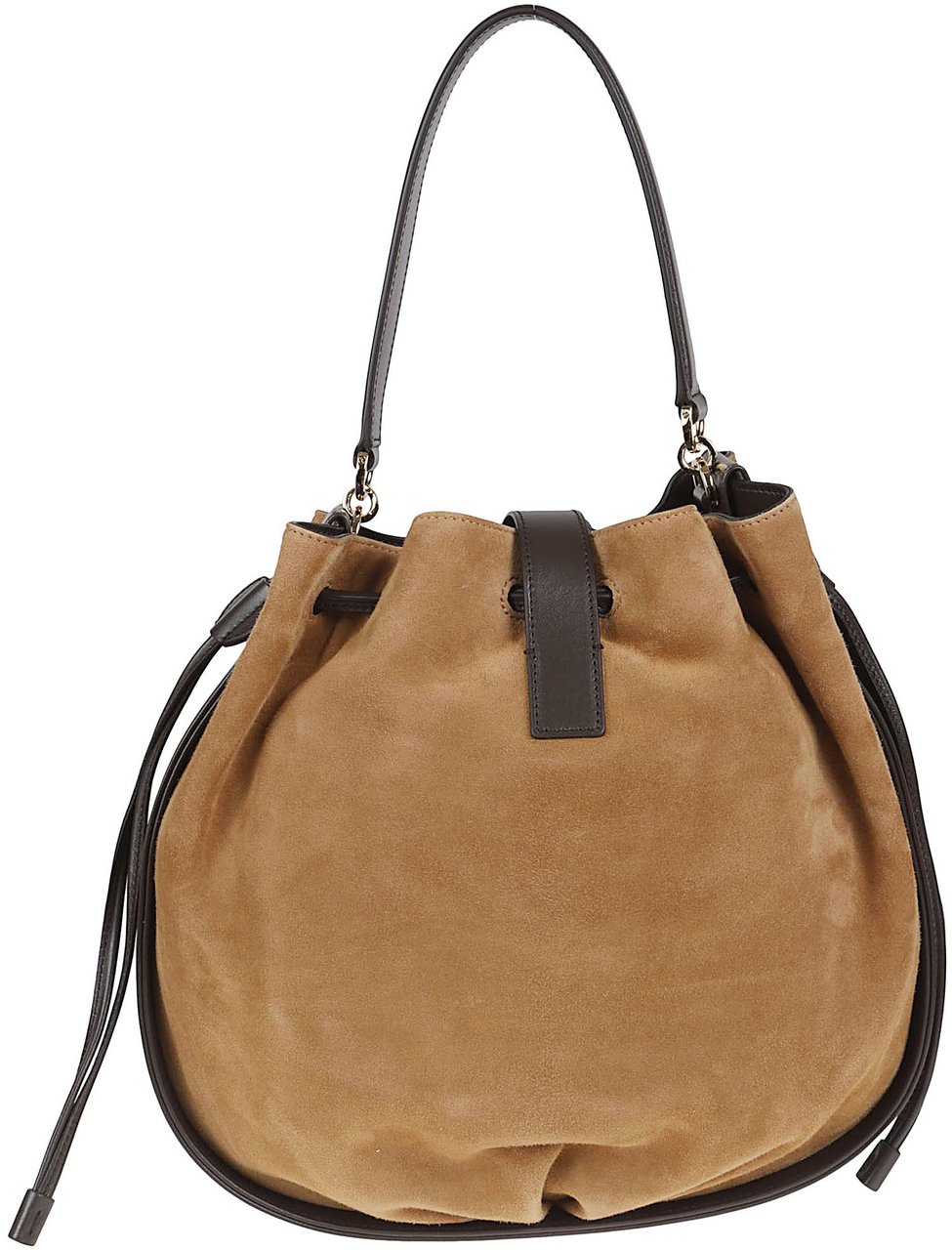 Ferragamo Suede Bucket Bag with Crocodile-Effect Print and Dual Carry Options Goud