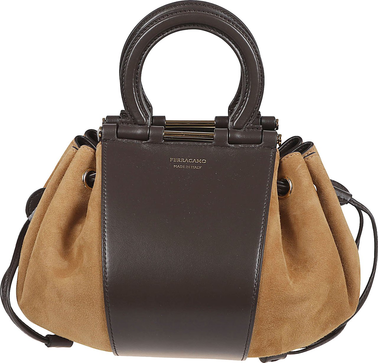 Ferragamo Crocodile-Embossed Suede Bucket Bag with Gancini Handle Zwart