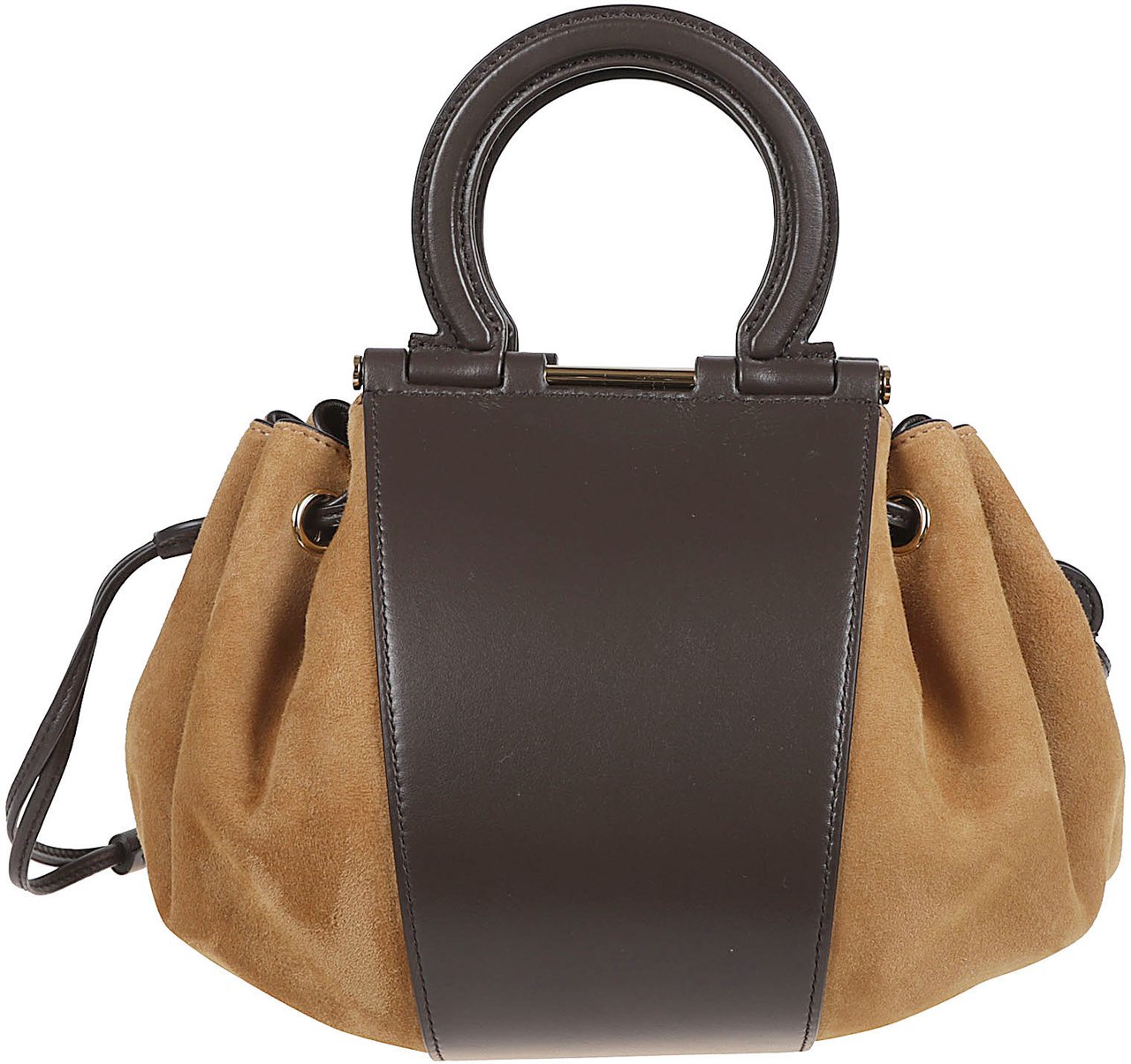 Ferragamo Crocodile-Embossed Suede Bucket Bag with Gancini Handle Zwart