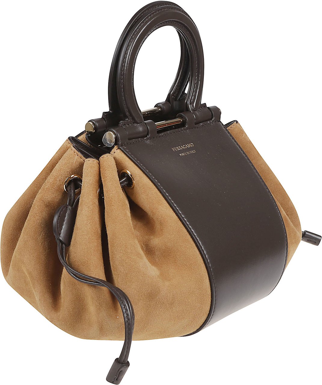 Ferragamo Crocodile-Embossed Suede Bucket Bag with Gancini Handle Zwart
