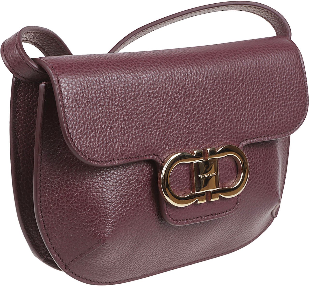 Ferragamo Mini Pebbled Leather Flap Bag with Gancini Hardware Maroon