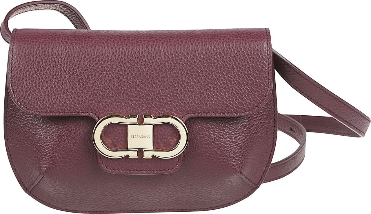 Ferragamo Mini Pebbled Leather Flap Bag with Gancini Hardware Maroon