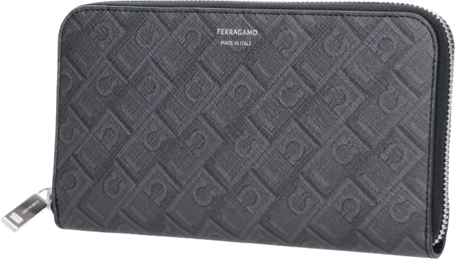 Ferragamo Black Central Zip Leather Wallet Zwart