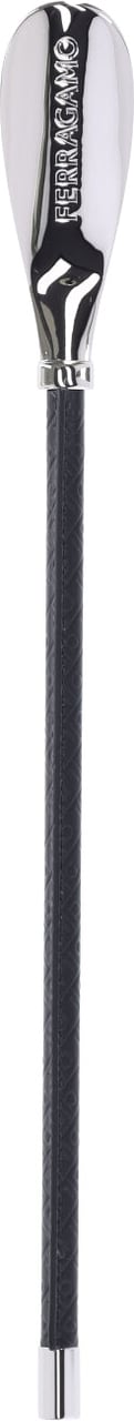 Ferragamo Black Leather Silver Brass Shoehorn Zwart