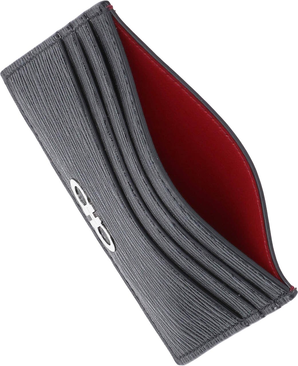 Ferragamo Black/Red Gancini Crinkle Leather Card Case Zwart