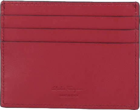 Ferragamo Black/Red Gancini Crinkle Leather Card Case Zwart