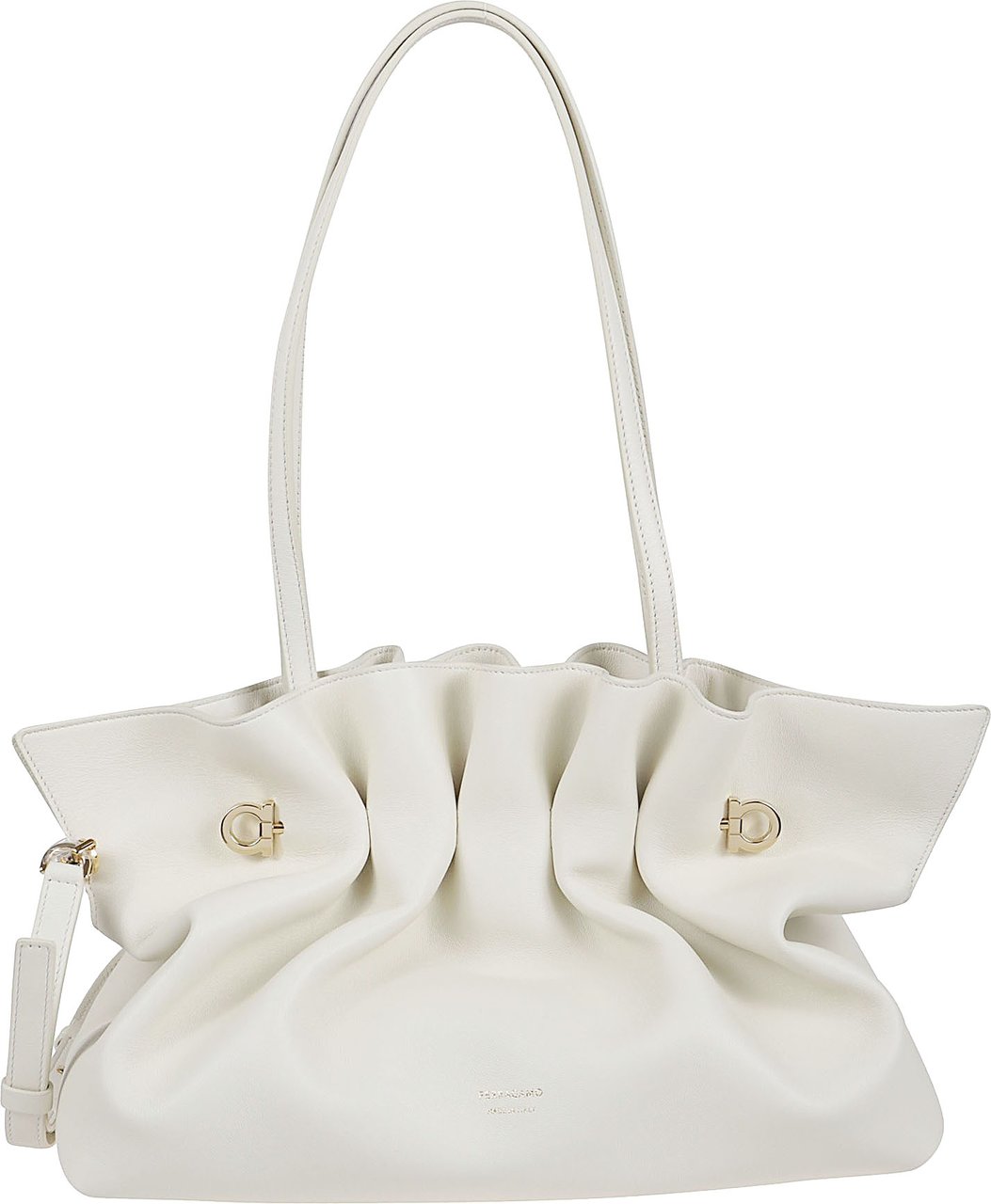 Ferragamo Pleated Lamb Leather Bag with Gancini Hardware Wit