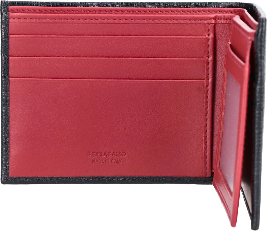 Ferragamo Black Gancini Leather Bi-Fold Wallet Zwart