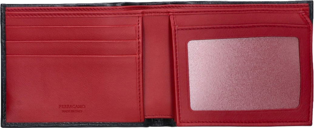 Ferragamo Black Gancini Leather Bi-Fold Wallet Zwart