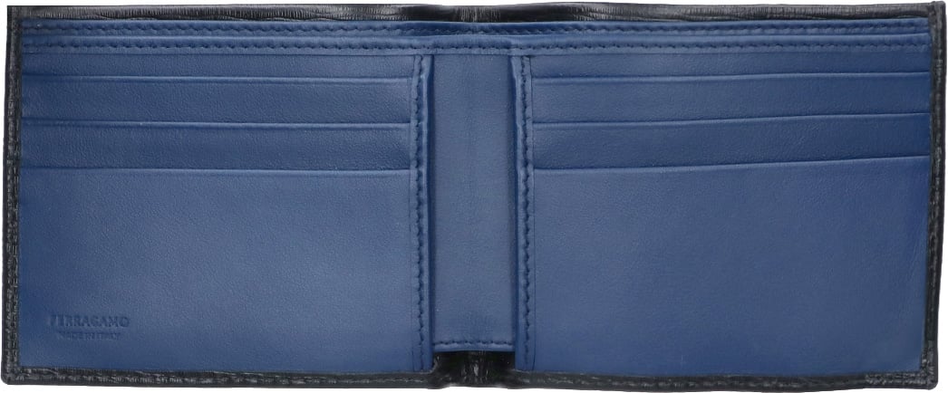 Ferragamo Black Gancini Leather Bi-Fold Wallet Zwart