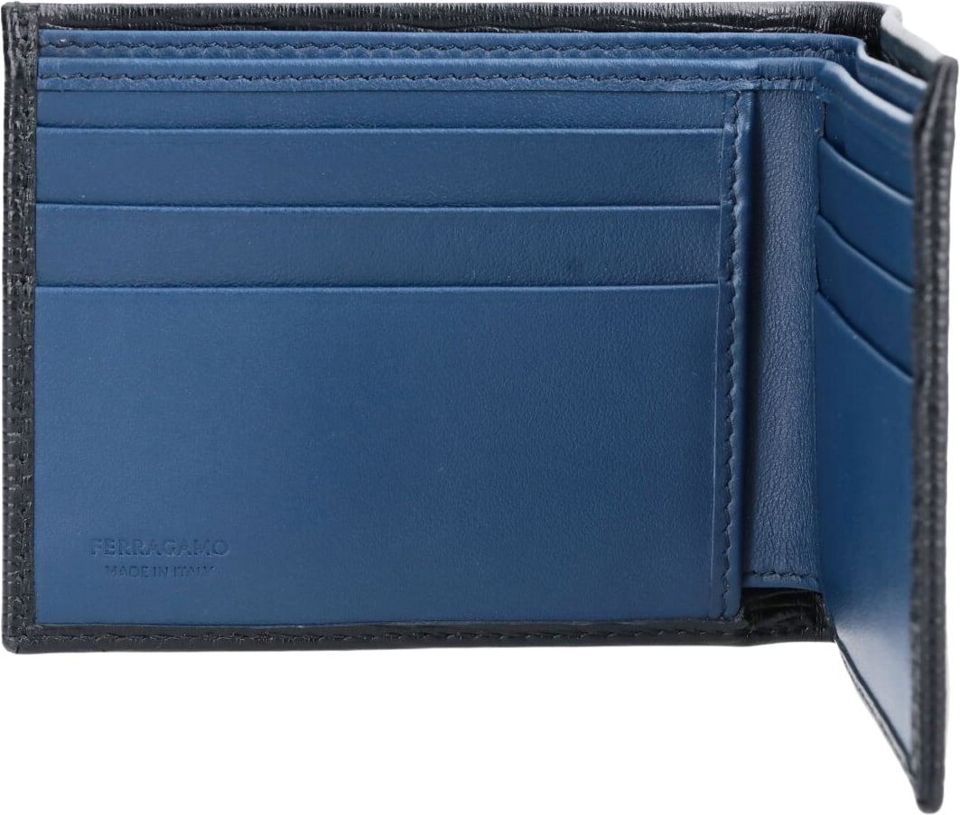 Ferragamo Black Gancini Leather Bi-Fold Wallet Zwart
