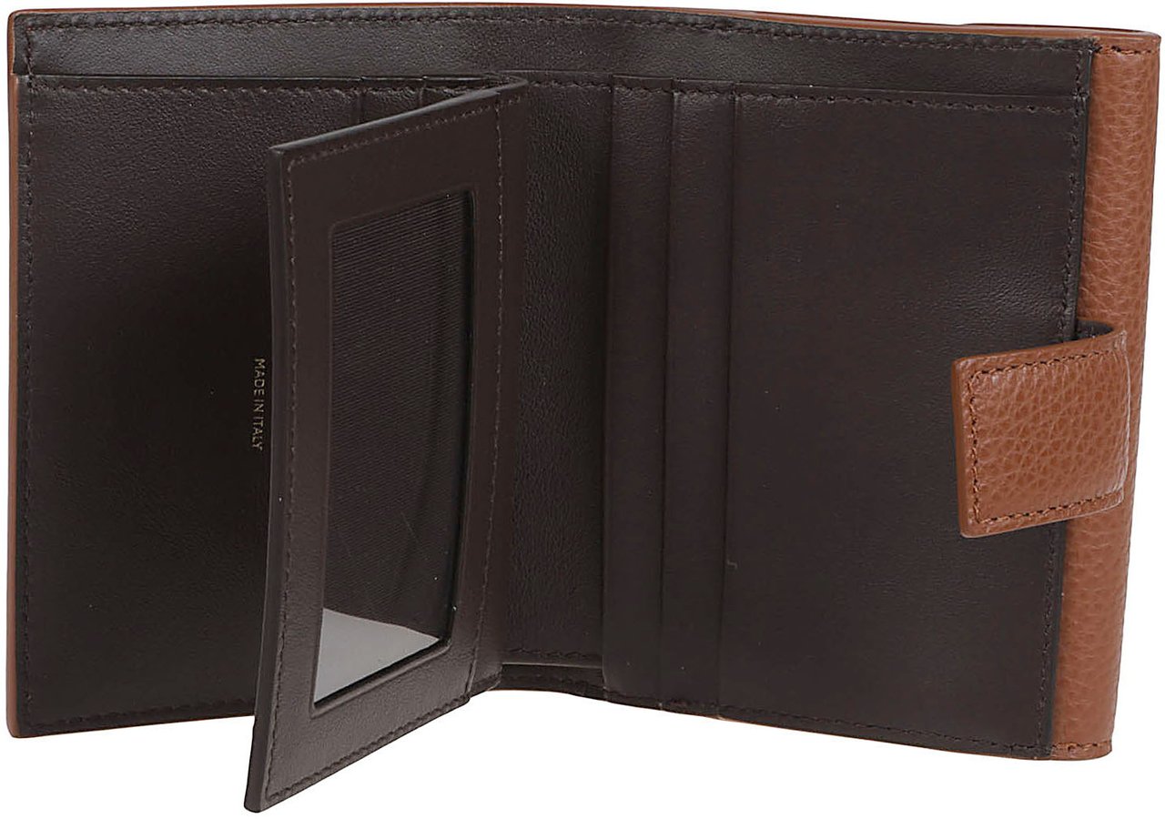 Ferragamo Compact Pebbled Leather Wallet with Double Gancini Buckle Bruin