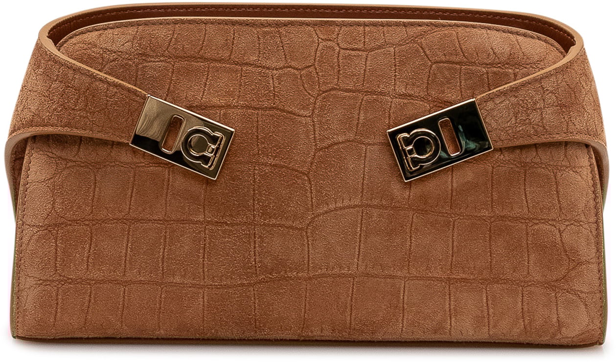 Ferragamo Borsa a Spalla Strutturata con Dettagli Metallici Beige