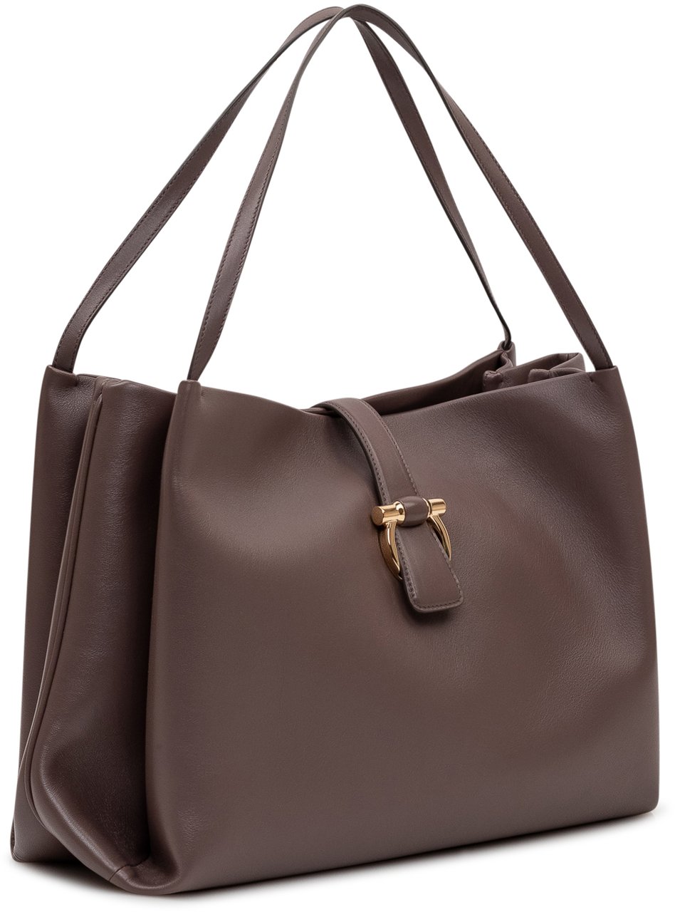 Ferragamo Borsa Tote Media in Pelle Bruin